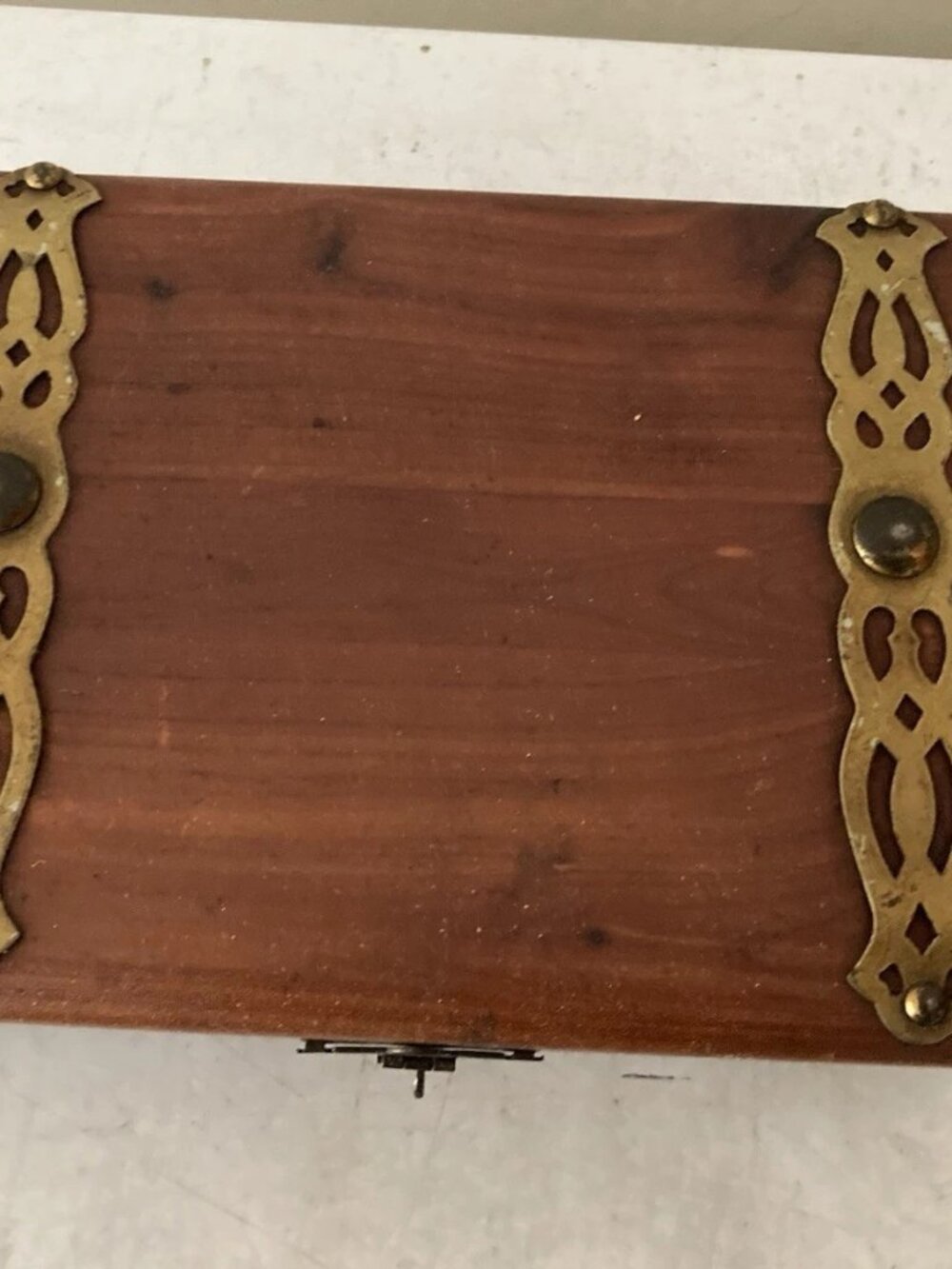 Share Vintage 1940s Cedar Wood Metal Banded Trinket Box